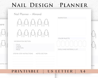 Nail Design Planner Sheet, printable Nail Tech Planner Sheet, DIY Nail Design, Nail Art Planner, ALL Nail Shapes, Nail Tech Business