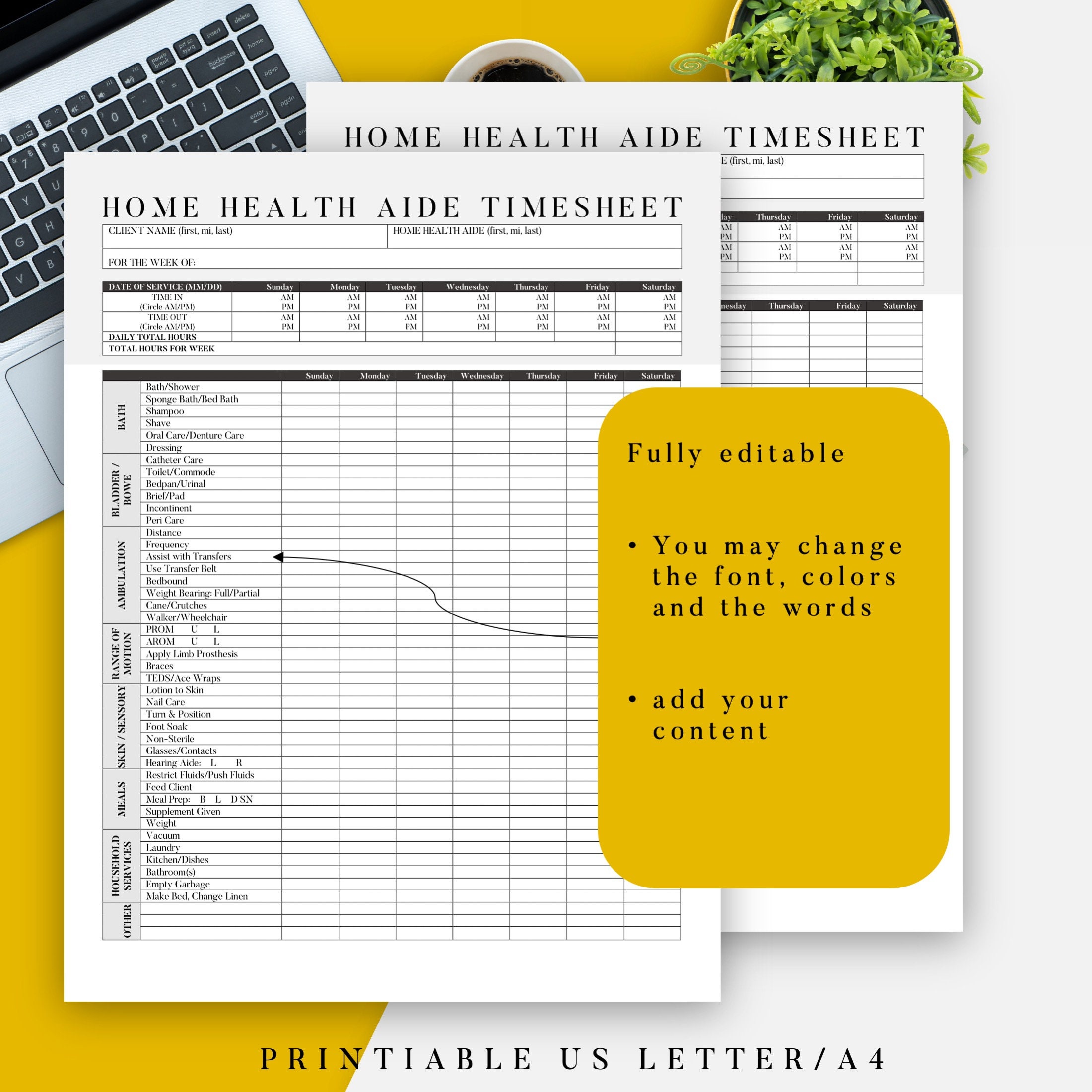 Home Health Aide Timesheet Templates Inhome & Caregiver Timesheets Home Health Aide Timesheet Templates Inhome & Caregiver Timesheets