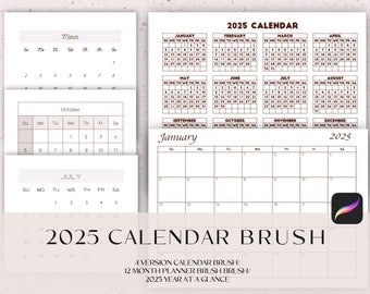 Procreate Calendar  Brush For 2025, Procreate 2025 Calendar Brush, 2025 Month Planner Brush, Monthly Planner Stamp
