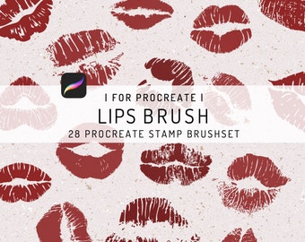 Procreate 28 Lip Stamp Brush, Lips Cut, Mouth Silhouette,Procreate Kiss Brushset