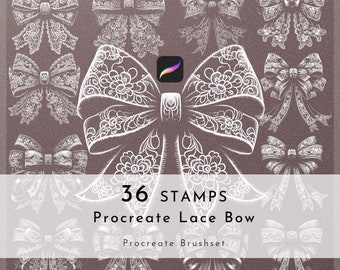 Procreate Lace Bow Stamp Brushes, Digital Lace Bow Stamps , Lace Bow Element,Lace Ribbon Stamp Brushes For Procreate, Digital Ribbon Design