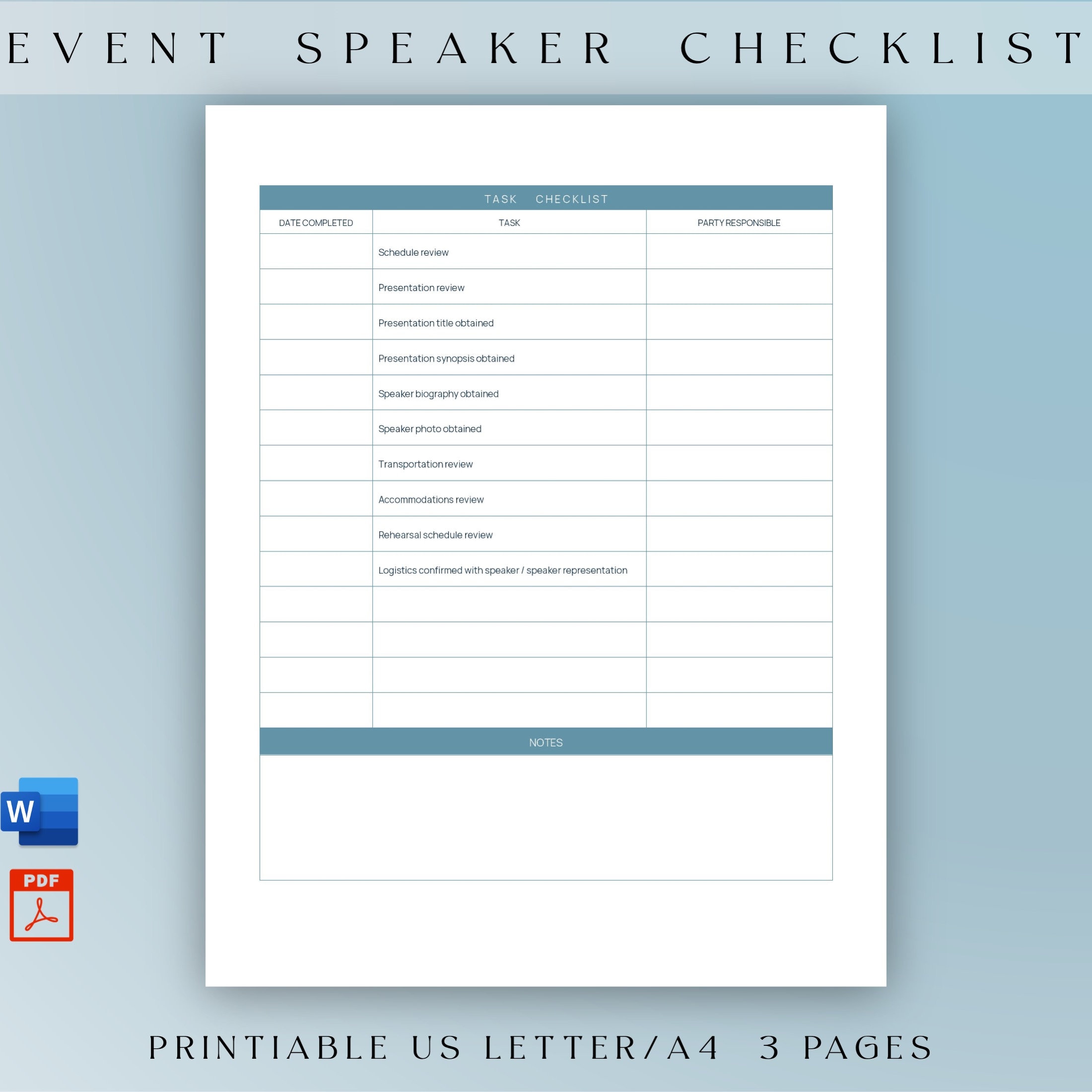 Printable Event Speaker Form, Editable Speaker Organizer for Event ...