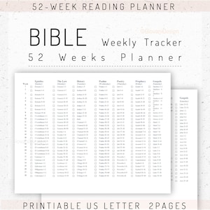 Printable Bible 52-Week Reading Planner for 2024, 2025,Daily Journal, Bible Reading Log Plan, Bible Reading Tracker, Bible Checklist-B3