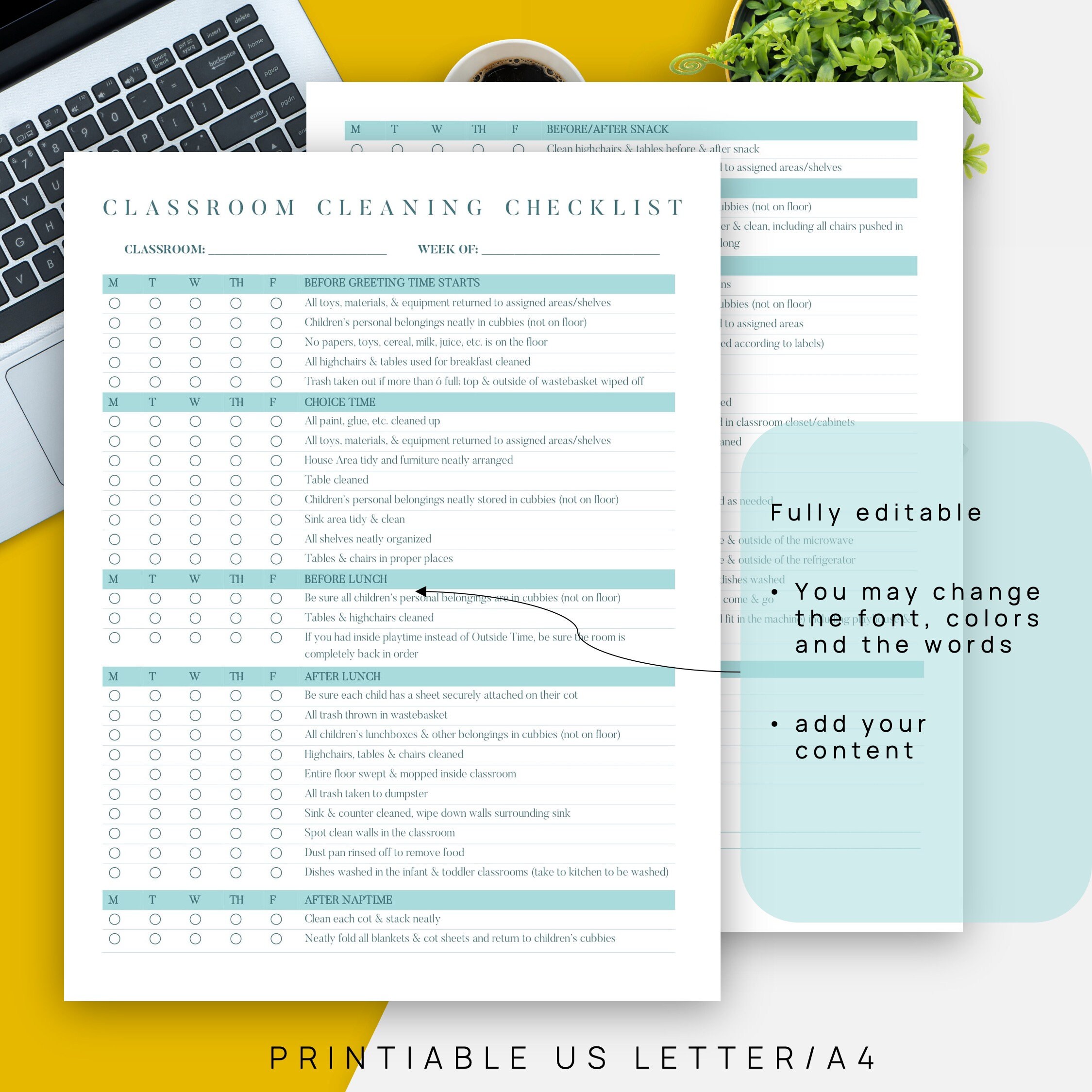 Editable Classroom Cleaning Checklist Weekly School Cleaning Etsy Canada