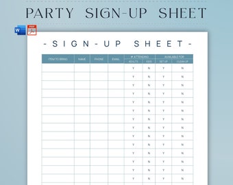 Printable Sign-Up Sheet, Editable Sign-Up Sheet for Items: Track Items, Contacts, Attendance & Volunteer Tasks,  2023, 2024, Word, Fdf