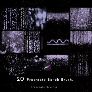 May include: A set of 20 Procreate Bokeh brushes for digital art. The brushes create a variety of bokeh effects, from small, soft circles to large, bright bursts of light. The brushes are perfect for adding a touch of magic to your digital art.