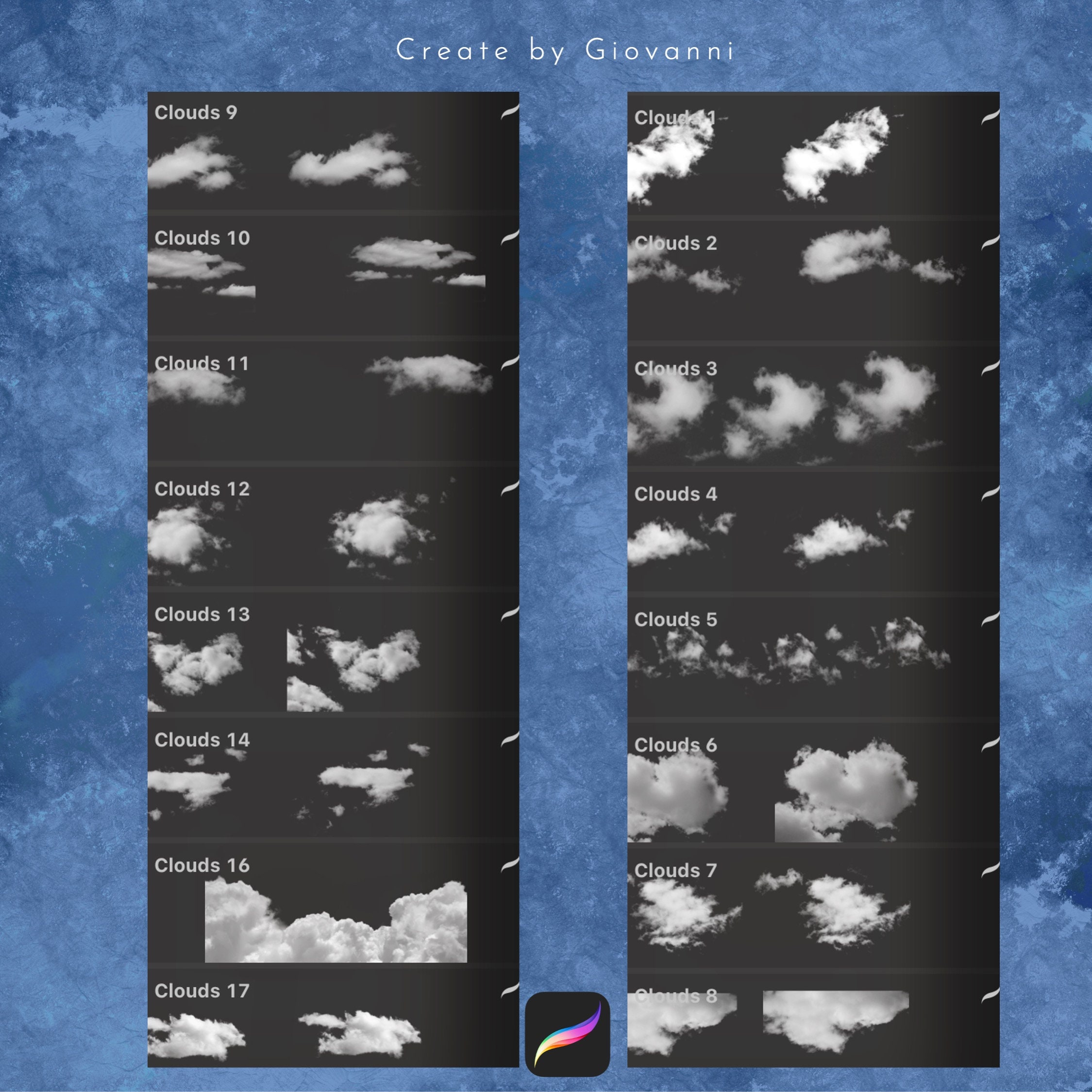 Procreate Clouds Brush, 17 Cloud Procreate Stamps, Realistic Style ...