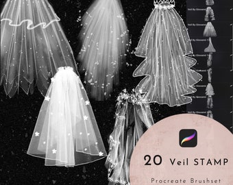 20 Procreate Veil Stamp Brush, Wedding design, Realistic Yarn