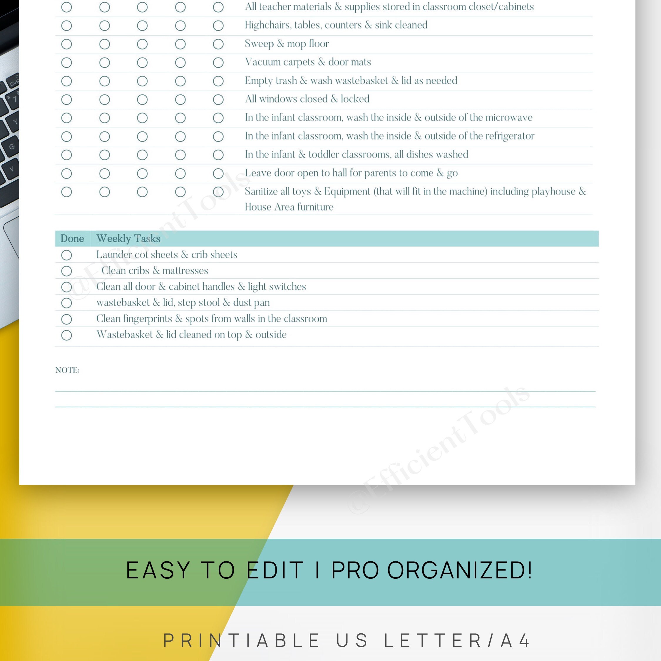 Editable Classroom Cleaning Checklist Weekly School Cleaning Etsy Canada