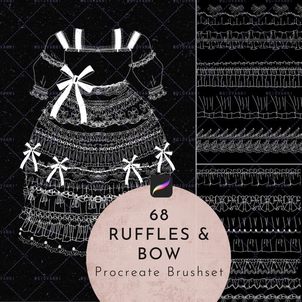 Procreate Ruffles & Bow Brush, 68 Procreate Brushes, Decorative Border Chain Brush, Line, Ornament Chain, Fashion/ Cloth/Dress Design