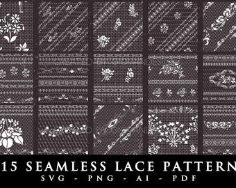 15 Seamless Lace pattern, Lace pattern, Svg PNG Pdf Ai, by Giovanni,Commercial Use, Fashion Design, Clothes Design