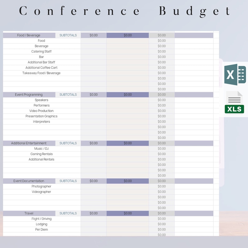 Conference Budget Example Conference Budget Excel, Auto-calculation, Conference Budget ...
