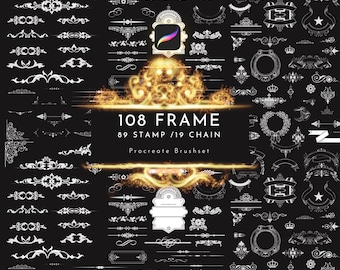 Procreate 108 Frame and Border Brush Pack, Frame, Dividers, Vintage, Lines, Stamp, Ornament, Ornate, Victorian, Retro, Graphic Design