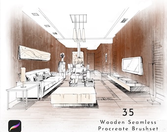 35 Procreate Wood Texture Seamless Brush, Interior design, Architecture design, External design, Wooden Floor, Walls, Procreate Brushset