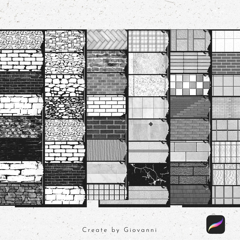 Peut inclure: Une collection de 30 textures diff&eacute;rentes de briques et de pierres en noir et blanc. Les textures sont dispos&eacute;es en grille.  Create by Giovanni.