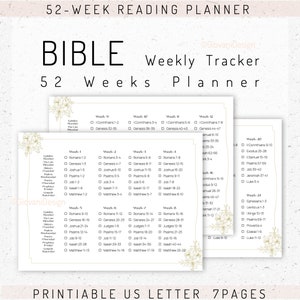 Printable Bible 52-Week Reading Planner for 2025, 2024 Daily Journal, Bible Reading Log Plan, Bible Reading Tracker, Bible Checklist,B4