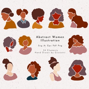 24 Ilustración de mujeres abstractas, Svg PNG Pdf Ai, Dibujado a mano por Giovanni 2021, Clipart, Uso Comercial, Boho clipart abstracto moderno