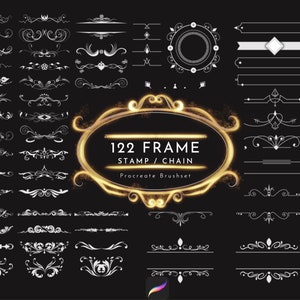 Procreate 122 Frame and Border Brush Pack, Frame, Dividers, Vintage, Lines, Stamp, Ornament, Ornate, Victorian, Retro, Graphic Design