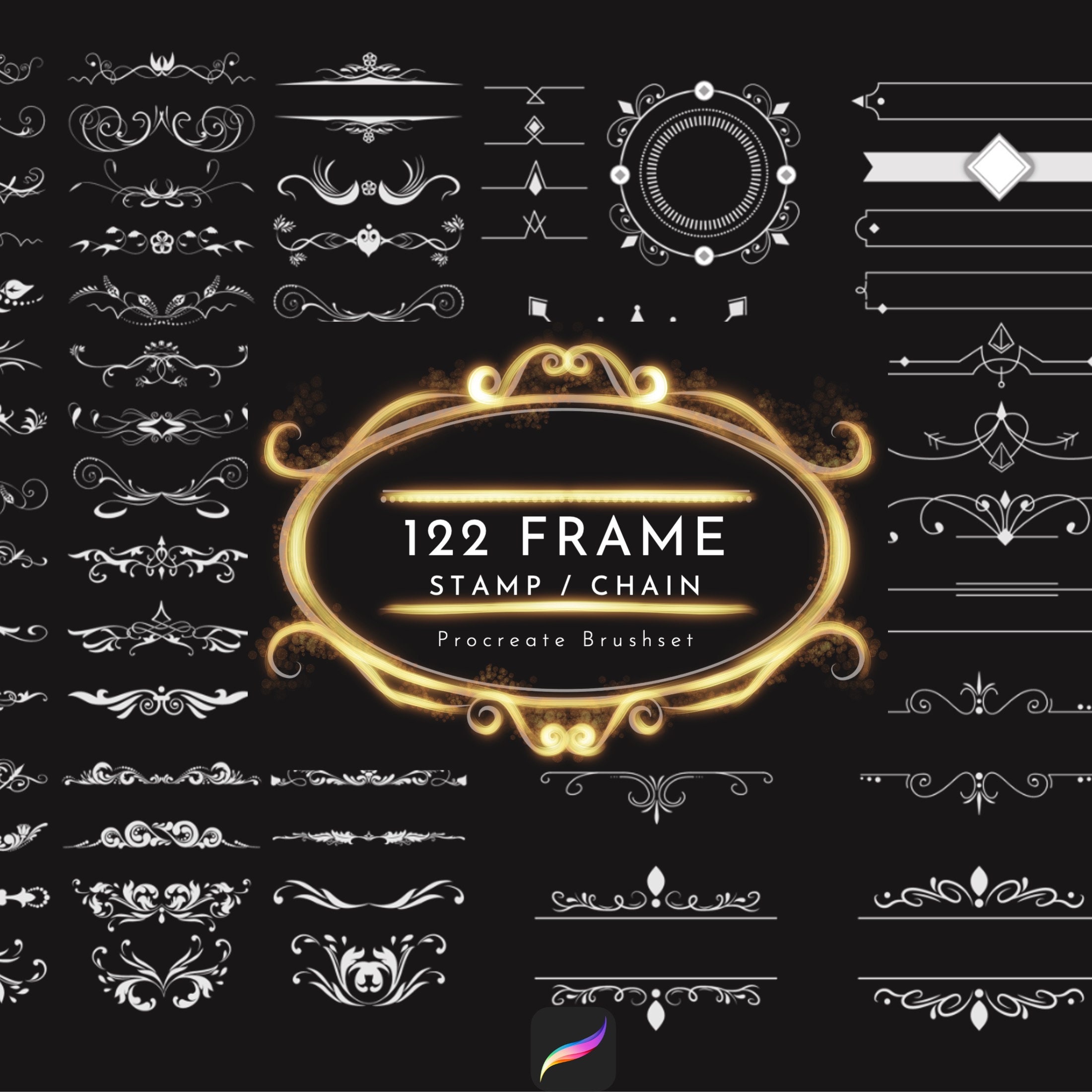 Procreate 122 Frame and Border Brush Pack Frame Dividers Etsy