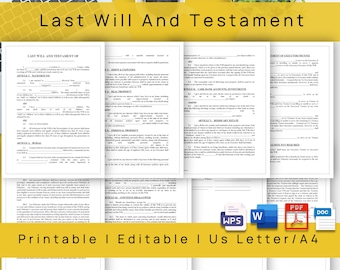 Editable Last Will and Testament Template, Customizable Last Will and Testament Template, testament form