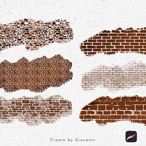 Peut inclure: Cinq illustrations num&eacute;riques d'aquarelle de diff&eacute;rents motifs de briques. Les illustrations sont dans des tons de brun et de blanc, et ont un aspect rugueux et textur&eacute;. Les illustrations sont sur un fond blanc.