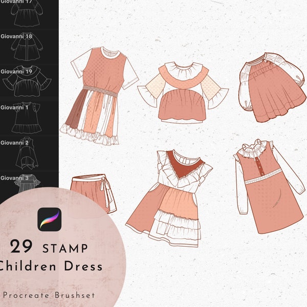 29 Children Dress STAMP Brush,Fashion Design, Procreate Clothes Brushes, Fashion Dresses For Kids