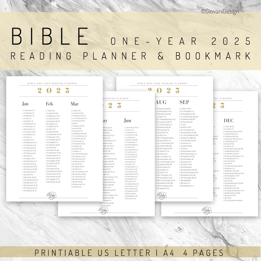 Printable Bible One-year Reading Planner for 2025, Daily Journal, Bible ...