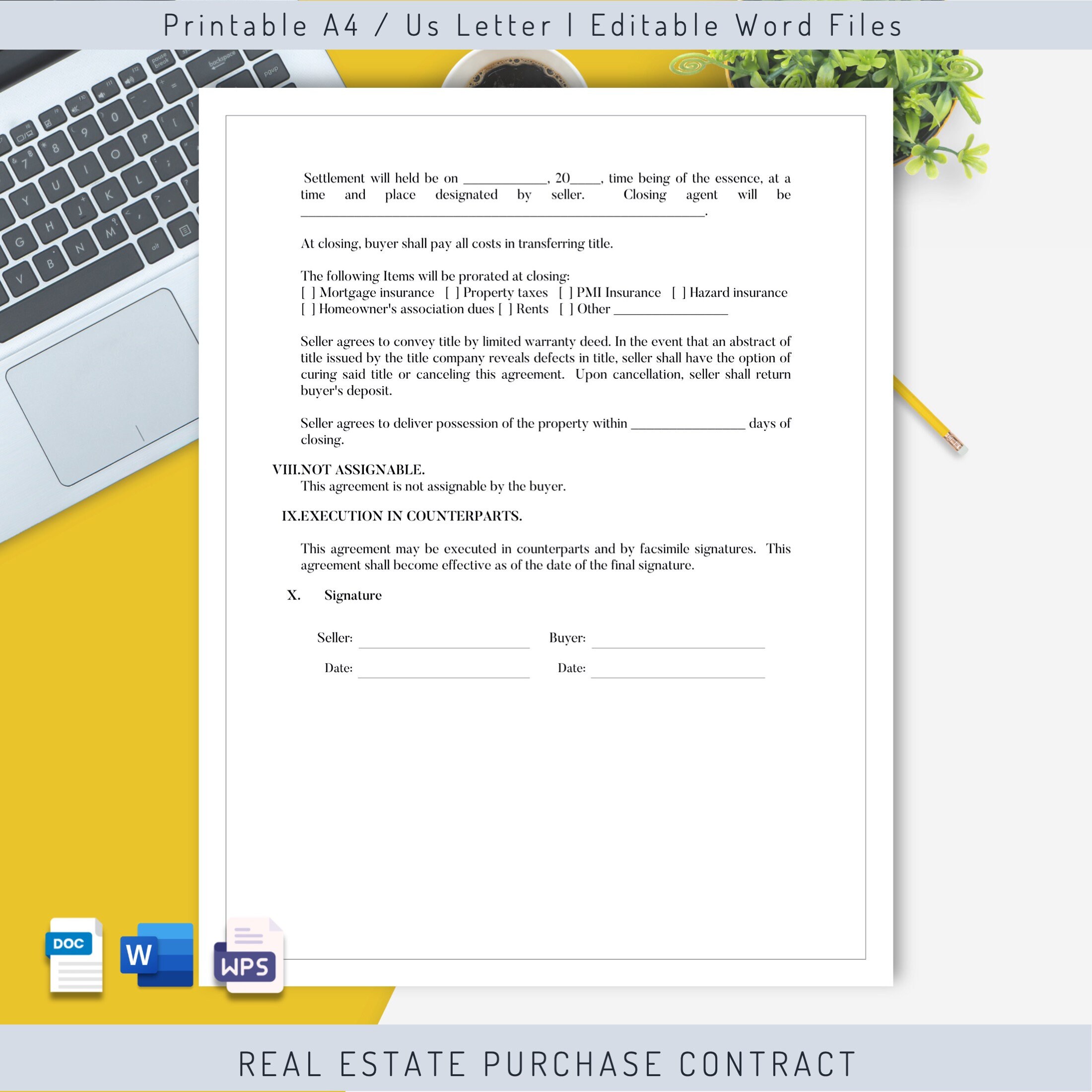 Prop Contract Editable Real Estate Purchase Contract Template, Printable Real Estate ...