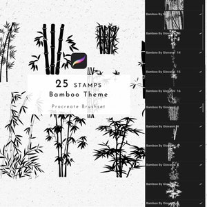 Procreate Bamboo Brush, 25 Bamboo Stamps, Traditional Drawing, Asia Style, Bamboo Leaves, Background Design