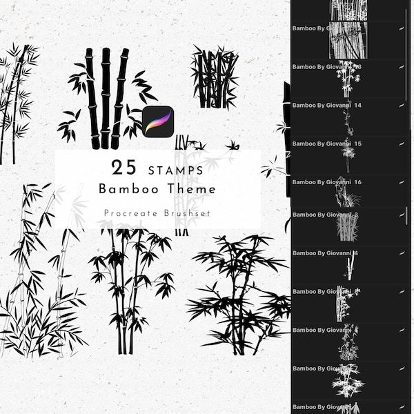 Procreate Bamboo Brush, 25 Bamboo Stamps, Traditional Drawing, Asia Style, Bamboo Leaves, Background Design