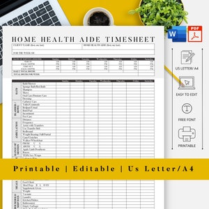 Home Health Aide Timesheet Templates - In-Home & Caregiver Timesheets, Printable, Editable (Word File)