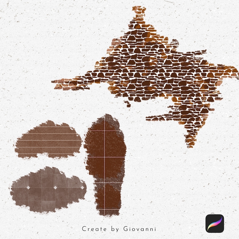 Peut inclure: Une illustration num&eacute;rique d'un mur en pierre brune avec une surface rugueuse et textur&eacute;e. Le mur est bris&eacute; en trois morceaux, le plus grand au centre et deux plus petits de chaque c&ocirc;t&eacute;. L'illustration est sur un fond blanc.