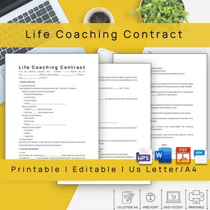 Editable Life Coach Contract,Printable Life Coaching Agreement,Customizable, Editable Forms For Coaching Clients