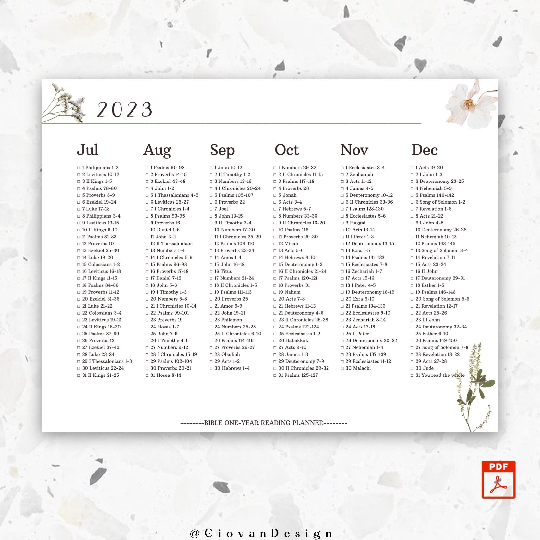 Printable Bible Oneyear Reading Planner for 2023 Daily Etsy