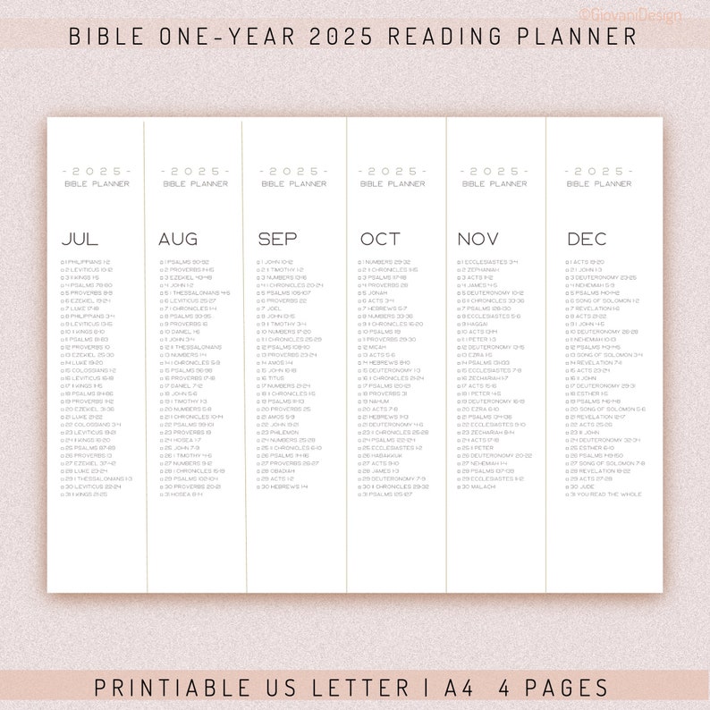 Printable Bible One-year Reading Planner for 2025, 2025 Bible Bookmark ...