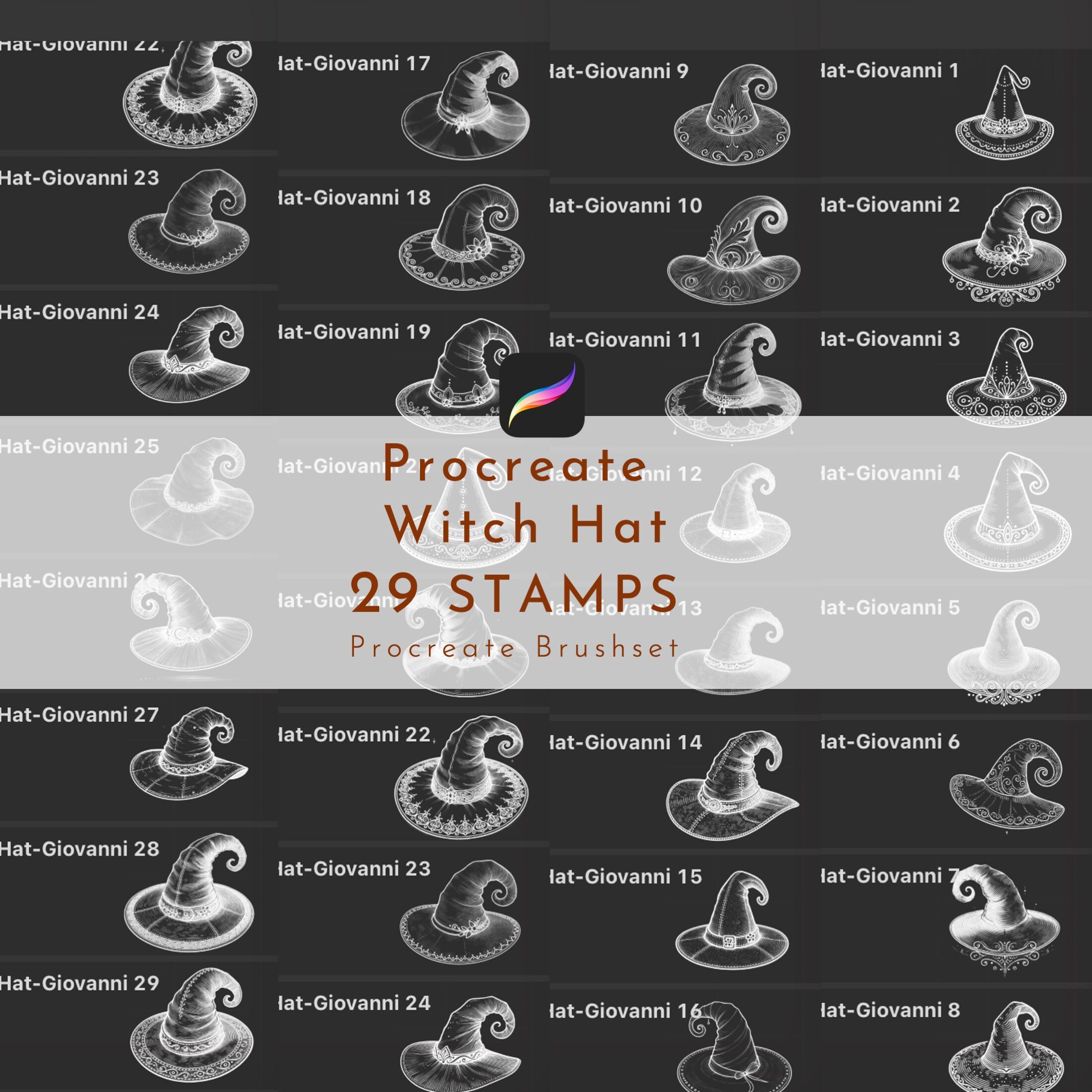 Procreate Witch Hat Stamp Brush Set, Witch Hat Stamp Set, Witch Hat ...