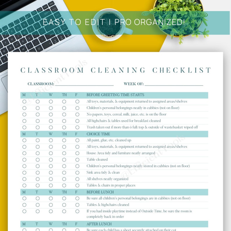 Editable Classroom Cleaning Checklist Weekly School Cleaning Etsy