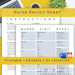 Patient Visit Record and Health Monitoring Template,Medical Record,Patient Visit Log for Caregivers, Editable, Printable
