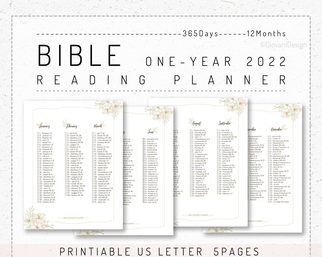 Printable Bible Oneyear Reading Planner for 2022 Daily Etsy