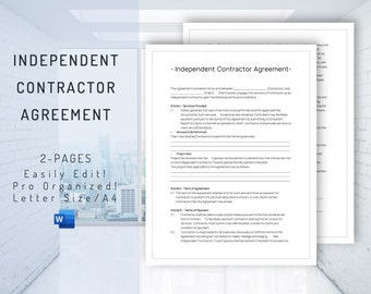 Editable Independent Contractor Agreement Template,  Independent Contractor Agreement ,  Freelancer Contract Template, Word,