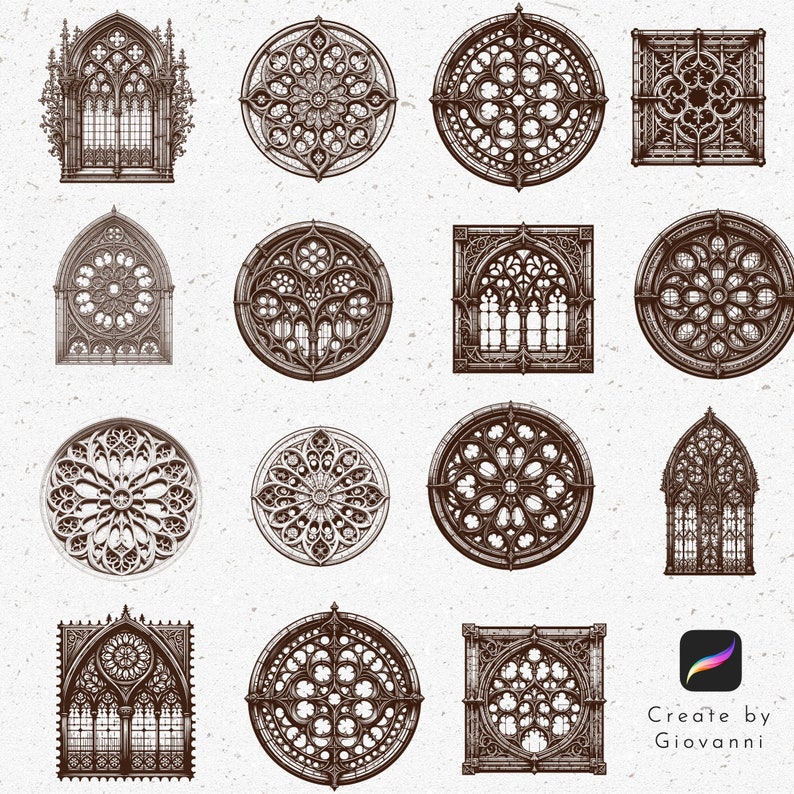 Gothic Window Pattern Circular 35 Procreate Gothic Window Brush, Procreate Gothic Windows Brushset ...
