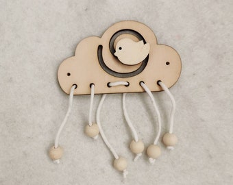 Wooden cloud with bird labyrinth&beads for Busy board details/Busy board Parts/element/Toddler Sensory activity/DIY board toy/Activity board