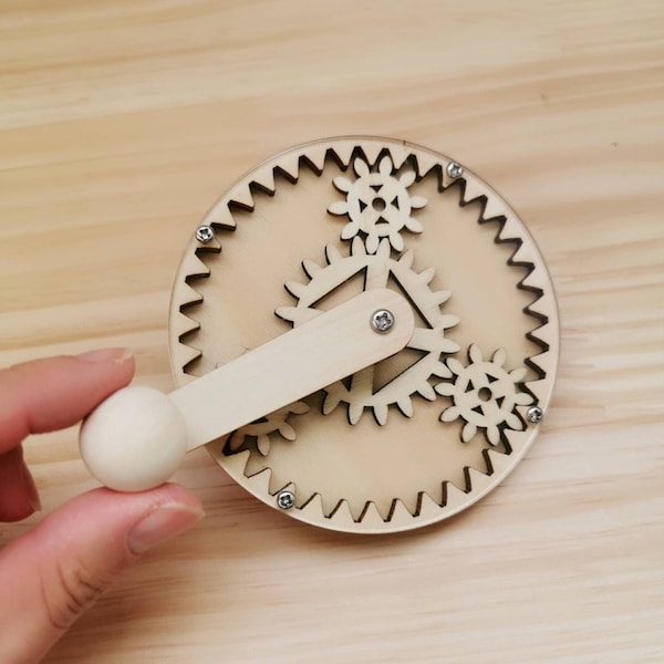 Engranajes de madera con asa – Elemento para tablero de actividades / Mecanismo de engranajes giratorios para tablero sensorial DIY / Componente para panel de actividades Montessori