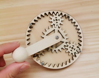 Wooden Gears with Handle – Busy Board Element | Rotating Gear Mechanism for DIY Sensory Board | Montessori Activity Panel Component