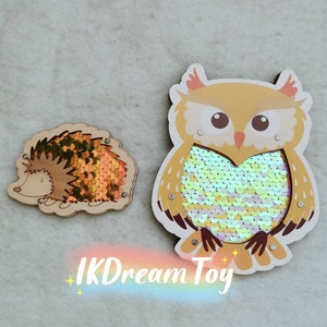 Flip sequin owl shape for Busy board details/Hands on Reversible hedgehog sequin Busy board Parts/kid toy/Toddler Sensory activity/DIY kid