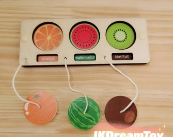 Wooden Fruit Matching Panel | Activity Board Component | Sensory Activity Insert | Interactive Learning Resource | DIY Project Supply