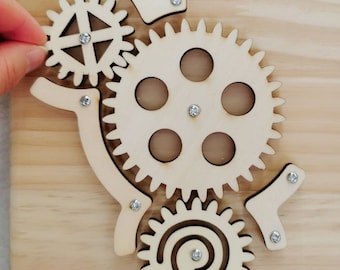 Wooden Gear Set – 3 Interlocking Gears for Busy Board | DIY Activity Board Component | Sensory Board Part | Wooden Gear Mechanism