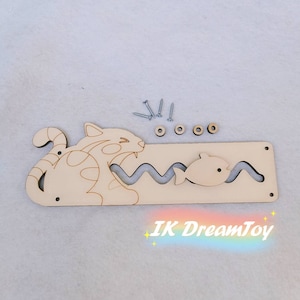 Cat Labyrinth with fish Busy board toddler/Laser Cut for Busy board detail/Busy board Parts/DIY element/Workpiece/Activity board/Sensory kid