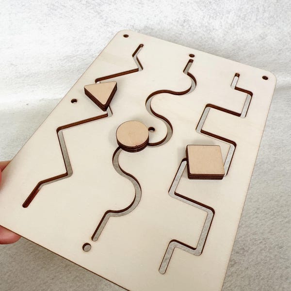 Panel de laberinto cortado con láser con deslizadores geométricos / Componente de seguimiento interactivo / Material para manualidades / Material para proyectos de madera