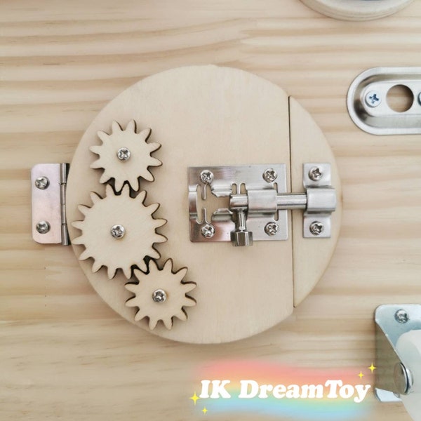 Door lock with Gears Busy board details/Busy board Parts/DIY elements/craft kit/Workpiece/Activity board/Sensory activity/Montessori/kid toy